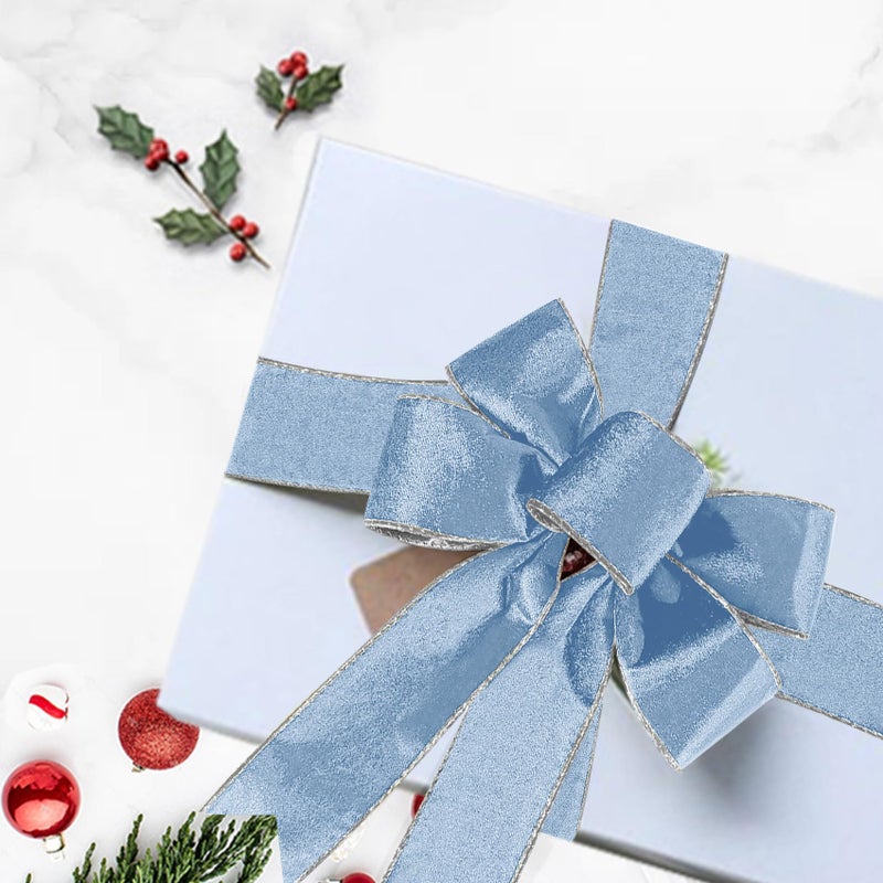 SIMISI RIBBON Baby Blue Wide Velvet Ribbon Wired for Christmas Tree  Garland  Wreath  2.5 Inch 5 Yards - Image 2